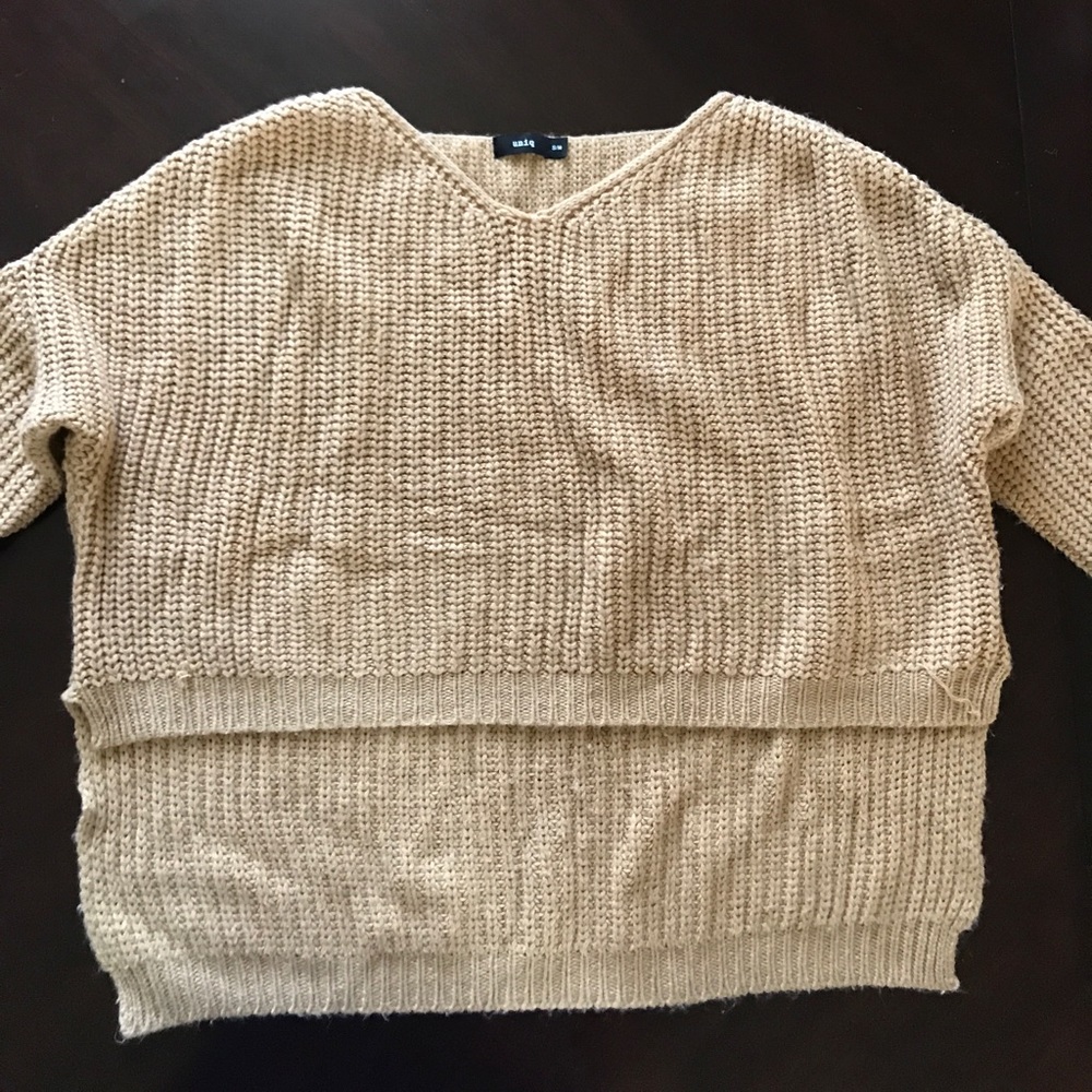 Camel Colored Nasty Gal uneven hem sweater S/M